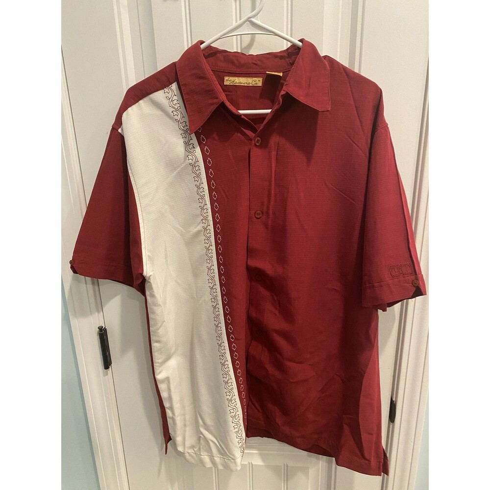 Men’s Havanera Co Cuban Guayabera Style Shirt Red Embroidered Color Block Large